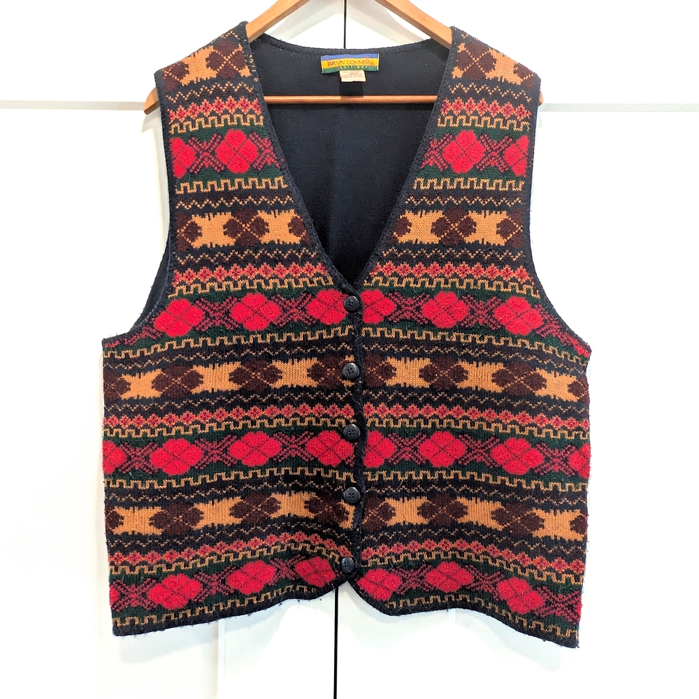 VINTAGE Argyle Diamond Patterned Knit Cardigan Vest Size 1X